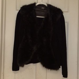 SOLD Lisa International BlackFaux FurCardigan Sweater Size Medium.VEGAN Friendly